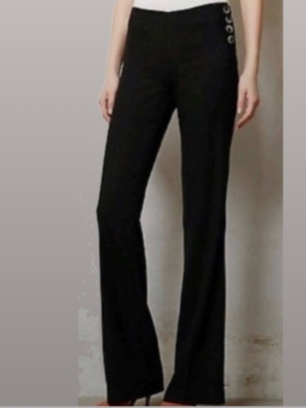 Anthropologie Elevenses Brighton Black Side Button Midrise Trouser Pant NWT SZ 4